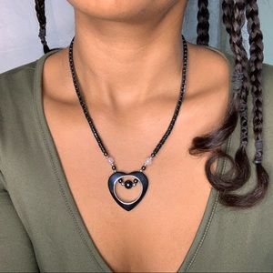 Y2k black Hematite & rose quartz bead heart necklace